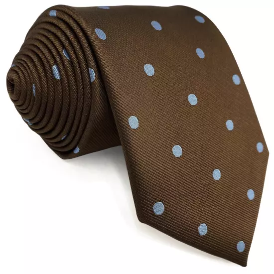 S&W SHLAX&WING Necktie Set for Men Brown with Blue Dots for Suits Elegant 63"