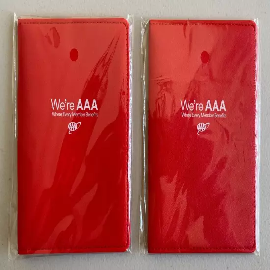 2 New AAA PASSPORT HOLDERS in SEALED PACKAGES Travel Wallet STYLISH RED w/WHITE