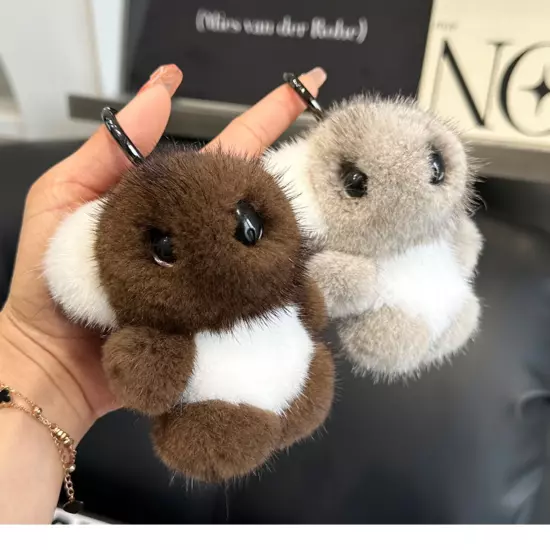 Real Mink Fur Bear keychain Pompom Ball Bag Charm Bag Phone Pendant Kids Gift