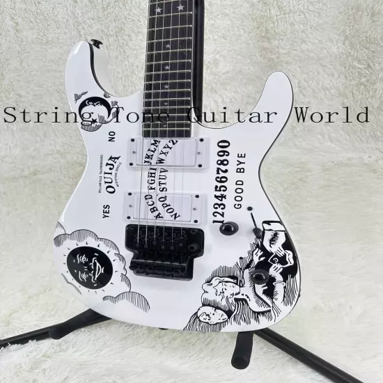 Custom Solid White Ouija ST Electric Guitar Basswood Body Floyd Rose Black Part