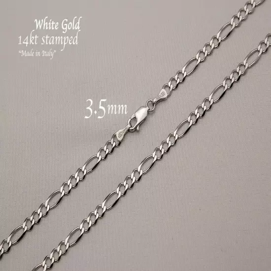 14k Solid White Gold Figaro Link Chain Necklace 2-7mm Men's Women Sz 16"-30"