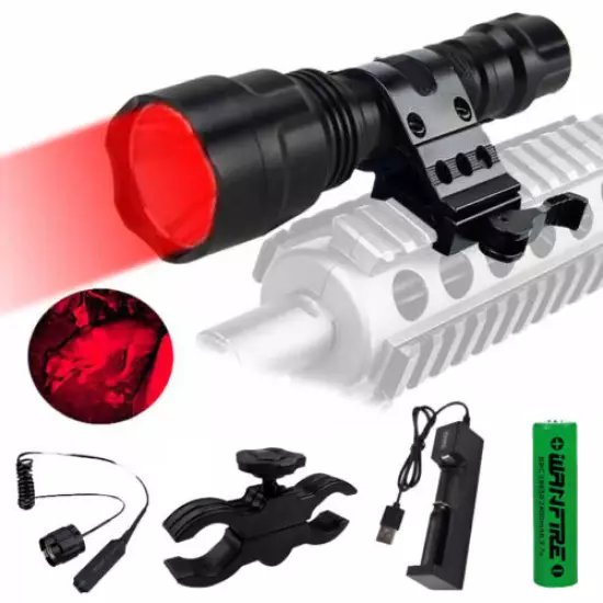 Powerful 800 Yards Red LED Hunting Light Predator Flashlight Coyote Hog Varmint