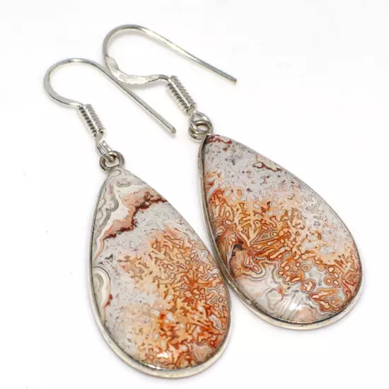 Mexican Laguna Lace 925 Silver Plated Gemstone Earrings 2" Jewelry Gift GW