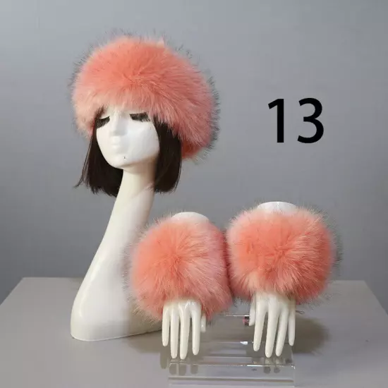 Women Wam Faux Fur Hat Cuff Set Winter Warmer Hat Arm Wrist Sleeve Gloves