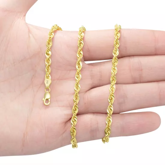 10K Yellow Gold 1mm-4mm Laser Diamond Cut Rope Chain Necklace Men Women 16"- 30"