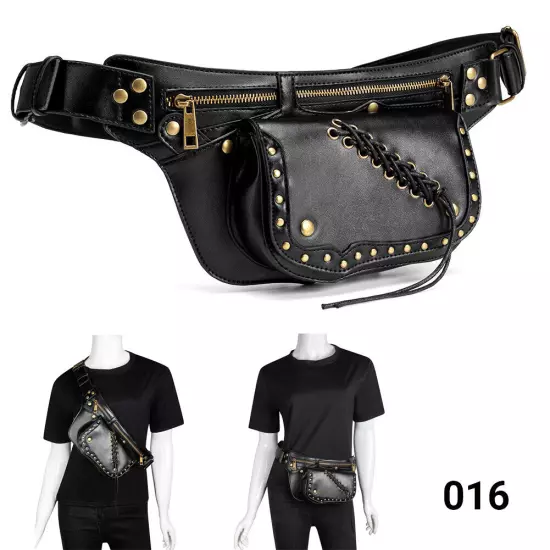 Rock PU Leather Shoulder Motorcycle Skull Bag Waist Pack Bag Handbag Leg Purse