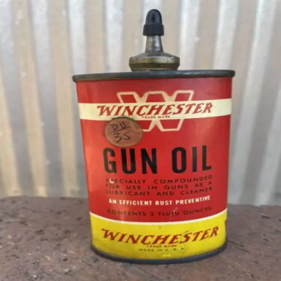 VINTAGE WINCHESTER GUN OIL LEAD TOP 3 OZ. CAN ( WHITE BAND W )