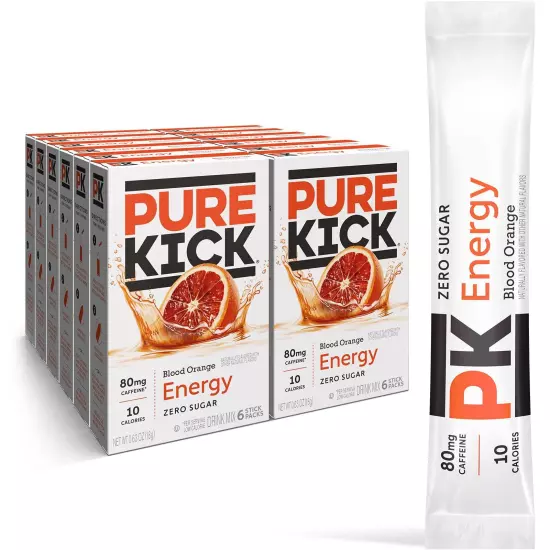 Pure Kick Energy Singles To Go Drink Mix Blood Orange Includes 12 Boxes wit