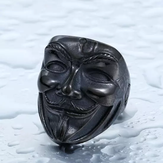 Gothic Smile Joker Black Mask Ring Stainless Steel Men's Boy's Biker Rock Ring