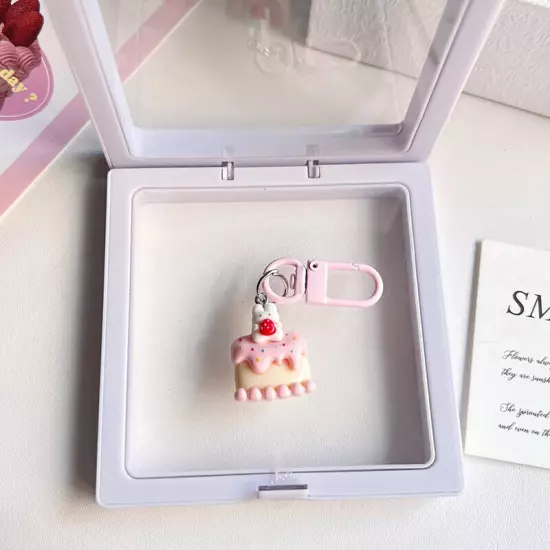 Cute Cake Rabbit Keychain Resin Charms Bag Charms Kawaii Pendant Cartoon Keyring