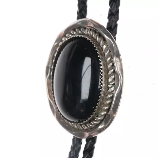 1980's Onyx Sterling Native American bolo tie