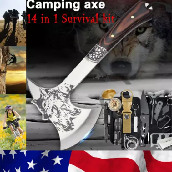 Outdoor Survival Kit Camping Axe Emergency Tactical Hunting Tomahawk SOS Supply