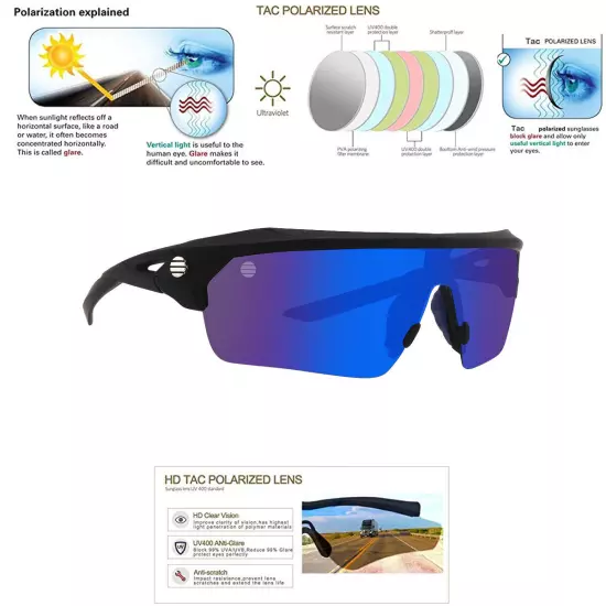 Half Frame Premium Sport Polarized Sunglasses New Wrap Around USA