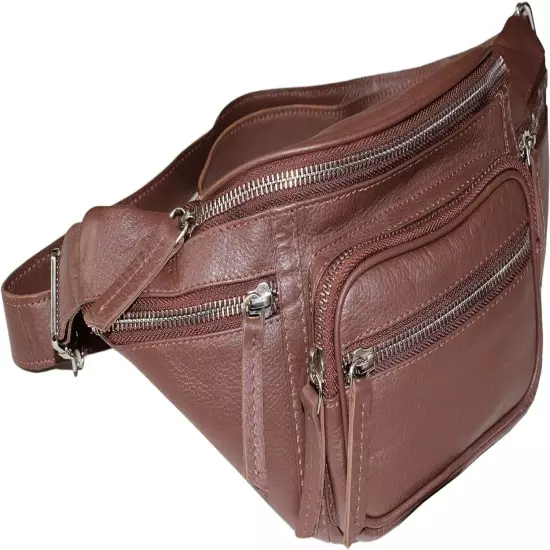 Fanny Pack Waist Bag Multi function Genuine Leather Hip Bum Bag Travel Pouch