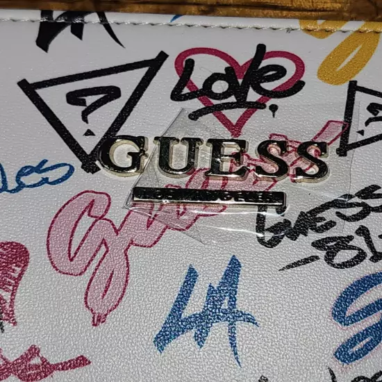 GUESS White Graffiti Logo Wallet Card Case Holder