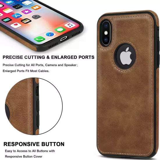 For iPhone X XR Xs Max Shockproof Leather Premium Slim Case Non-Slip Grip Cover