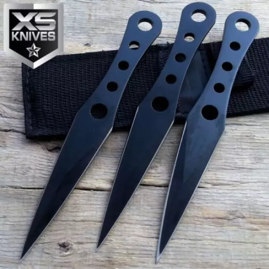 6.5" 3PC Set Black Ninja Kunai Naruto Sharp Point Throwing Knife W/ Sheath