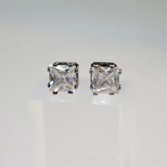 Vintage Cubic Zirconia Stud Earrings 7 mm Square Clear Unisex