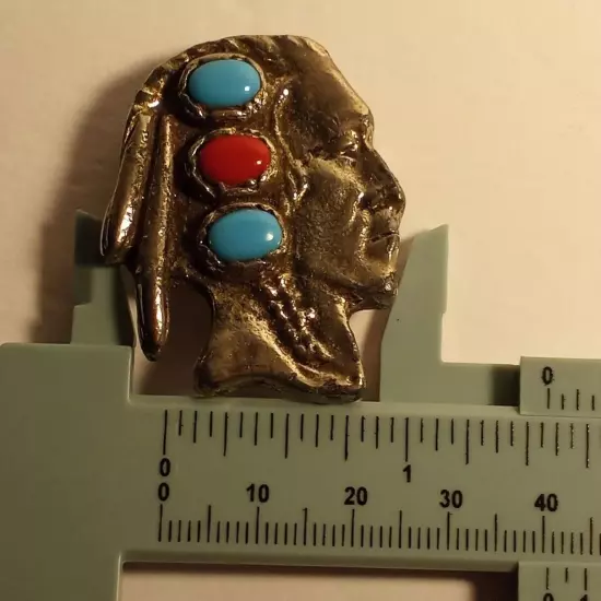 Vintage Bolo Tie Slide Native American Indian Face Old Turquoise Bolo 