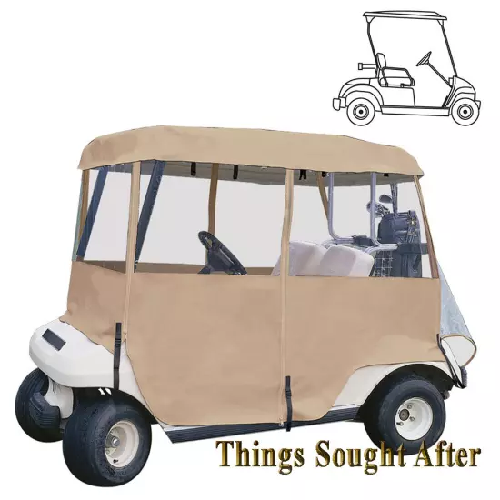 Deluxe 2-Person Golf Car Enclosure for Roof up to 60" Tan Cart Cover w/ Windows