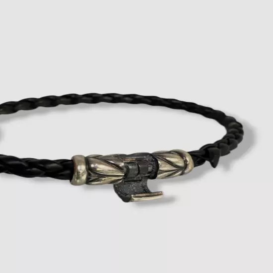 David Yurman Men's Black 925 Sterling Silver Chevron Woven Rubber Bracelet