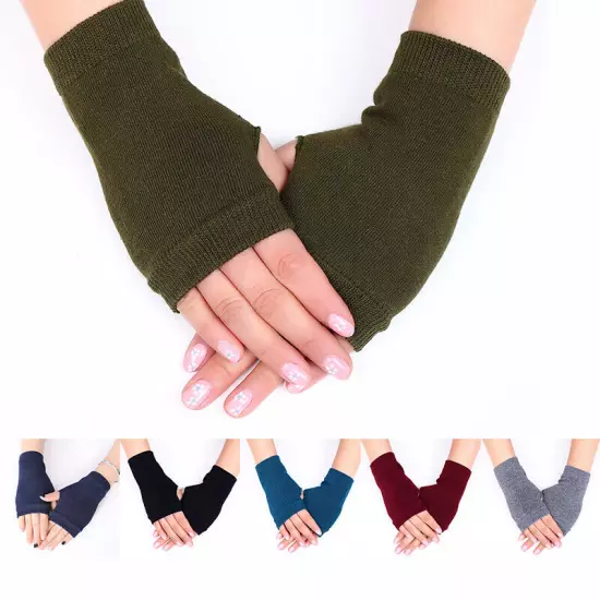 Women Winter Half Finger Fingerless Gloves Wrist Arm Hand Warmer Knitted Mittens