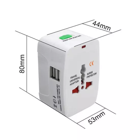 AU US UK EU Converter All in One International Plug Adapter 2 USB Ports World Tr