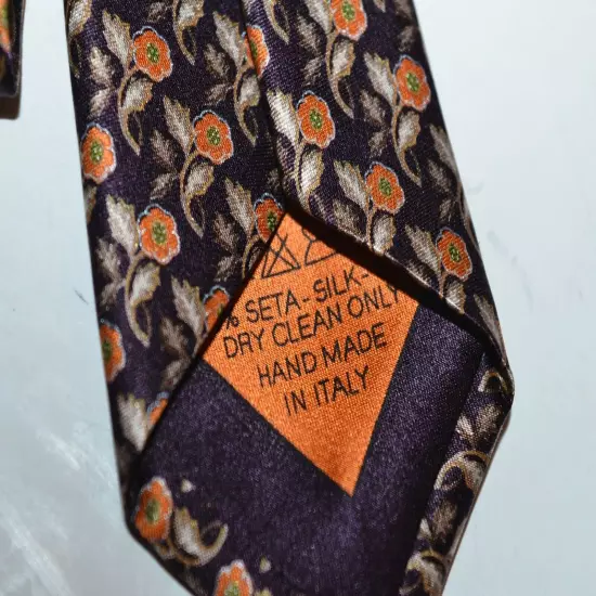 Brioni Purple Orange floral Silk Tie Made in Italy Unique design