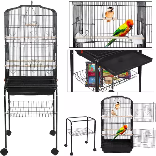 SUPER DEAL 59.3 Rolling Bird Cage Large Wrought Iron Cage for Cockatiel Sun Pet