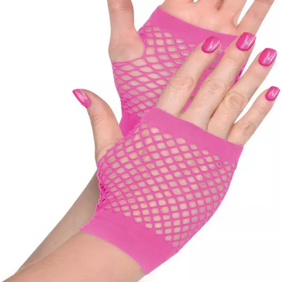 Chic & Bold Polyester Pink Short Fishnet Gloves (One Size) - 2 Pc 