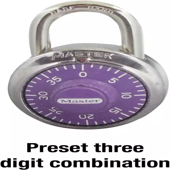 Purple Combination Locker Lock, 3-Digit Combo Padlock for Gym and School Lockers