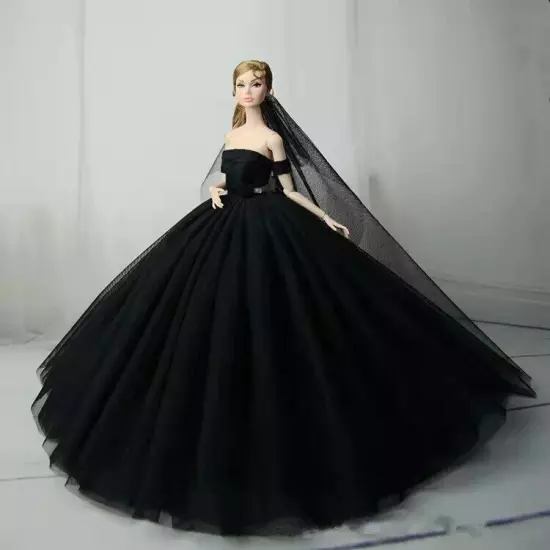 Black Style 1/6 Doll Clothes Handmade Wedding Dress 11.5" Dolls Outfits Gown Toy