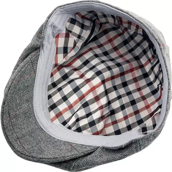 Men's Newsboy Button Top Ascot Ivy Cabbie Hat Gatsby Cap Plaid PU Leather