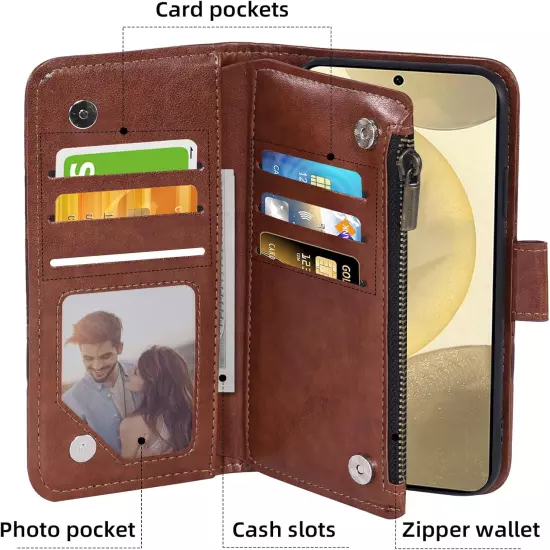 Phone Case for Samsung Galaxy S24 5G Wallet Cover with Tempered Glass Screen Pro