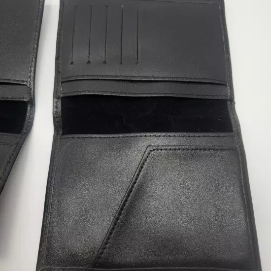 2 Matching Vintage Genuine Leather Black Passport ID Holder Travel Wallet 5.5"H