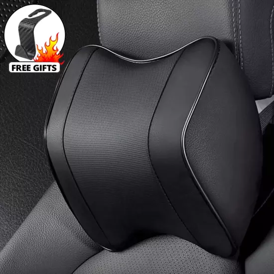 Leather Car Neck Pillow Set Back Headrest Lumbar Supports Travel Cushion Cover