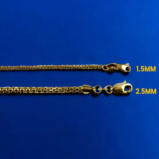 10K Yellow Gold 1.5mm-2.5mm Round Box Chain Necklace Bracelet Real Gold 7"-30"