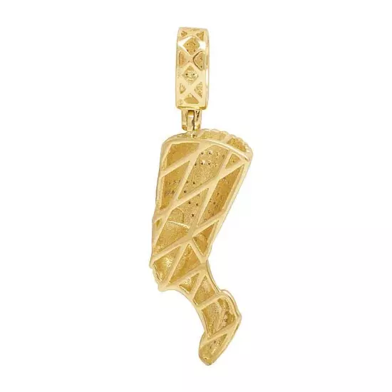 10K Yellow Gold Real Diamond Egyptian Queen Nefertiti Pendant Charm 1/4 Ct 1.4"