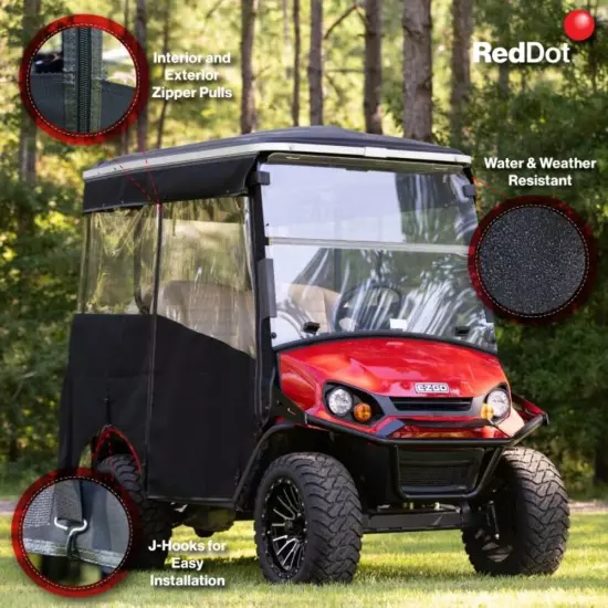 Red Dot Black Vinyl Golf Cart Enclosure for EZGO Express S4 Elite with 80" Top