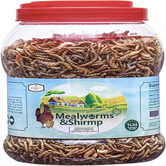 Amzey Shrimp & Mealworms 100% Non-Gmo Dried Mealworms - High-Protein Mea