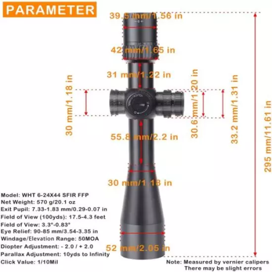 WESTHUNTER WHT 6-24X44 SFIR FFP Compact Scope Illuminated Hunting Rifle Scopes