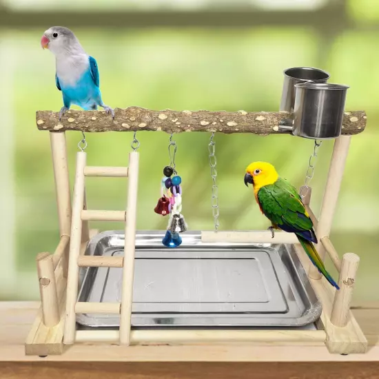 Bird Playground Parrot Playstand Birds Play Stand Wood Exercise Perch Gym Sta...