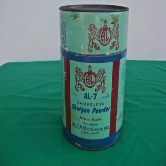 OLD AL-7 SMOKELESS SHOTGUN POWDER CONTAINER ALCAN COMPANY USA.