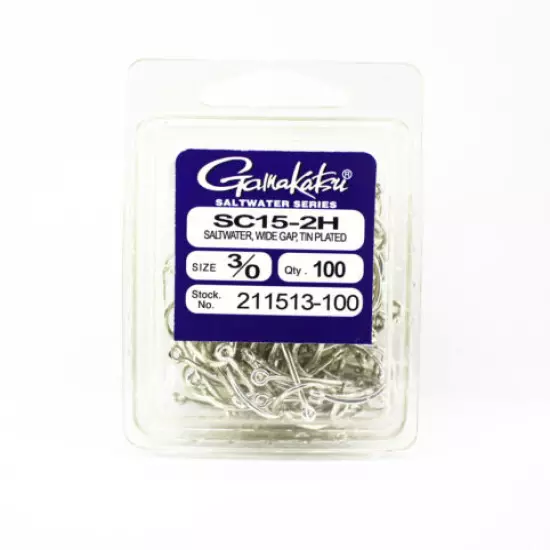 Gamakatsu 211513 SC15-2H Wide Gap Tin Plated Hook Size 3/0 ,100 Per pack (2752)