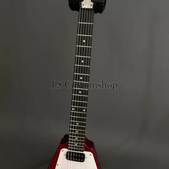 Transparent Red V Shaped Electric Guitar HH Chrome Part Solid Mahogany Fast Ship