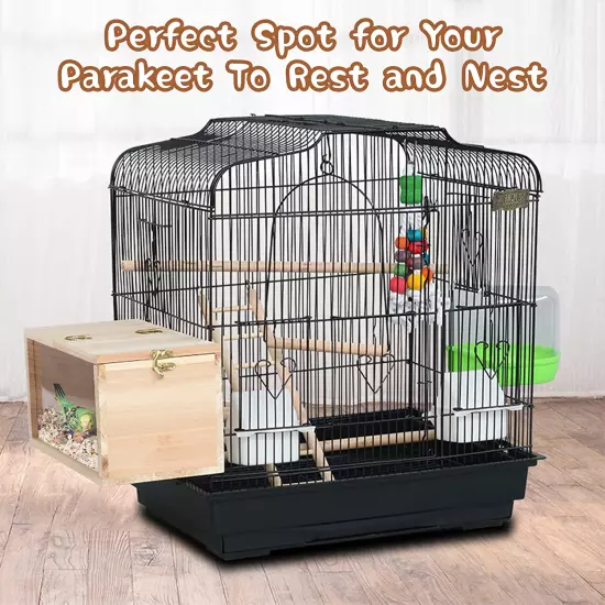 Parakeet Nesting Box Transparent Bird House for Cage Natural Wood Breeding Box f