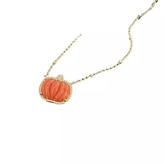 Ken Halloween Pumpkin Gold Short Pendant Necklace in Orange