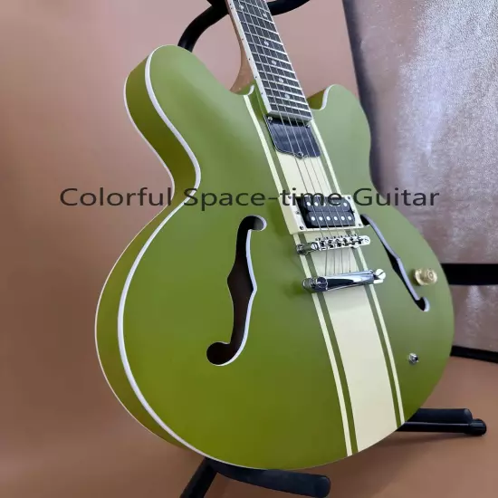 Green ES-335 Semi-Hollow Custom Electric Guitar Maple Body Fixed Bridge