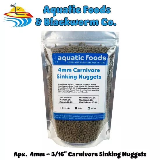 4mm- 3/16" Carnivore Sinking Nuggets for Oscars, Discus, Angelfish & More. WL