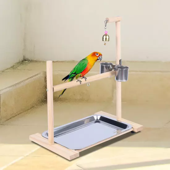 Bird Parrot Playground Bird Training Wood Stand Playpen Parrot Stand With Feeder